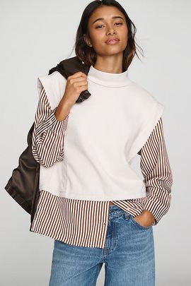 Maeve Mock Neck Muscle Twofer Top