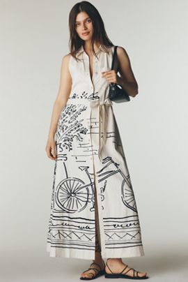 maeve embroidered linen tunic dress Maeve EcoVero™ Dress- Navy/White – Indian Summer London main image 1