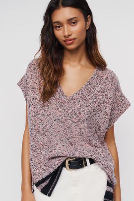 Maeve Oversized Wool Cotton Short Sleeve V-Neck Sweater