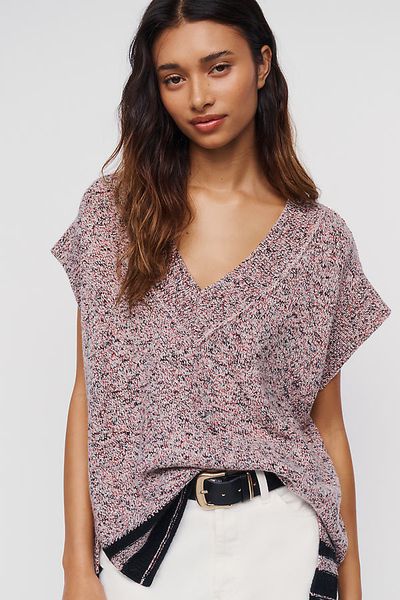Maeve Oversized Wool Cotton Short Sleeve V-Neck Sweater