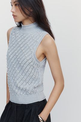 Maeve Pearl Roll Neck Sweater Tank Top