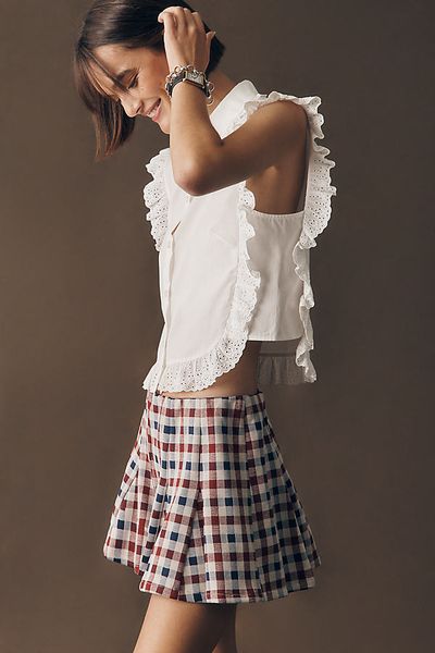 Maeve Plaid Godet Midi Skort