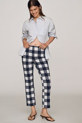 Maeve Poppy Check Kick-Flare Pull-On Pants