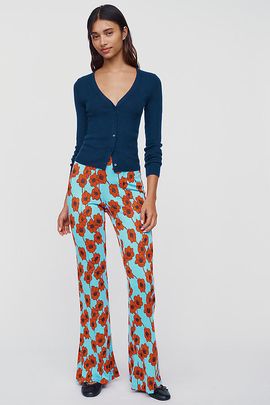 Maeve Poppy Jacquard Kick Flare Pull On Pants