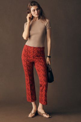 Maeve Poppy Jaquard Kick-Flare Pull-On Pants