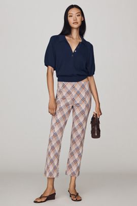 Maeve Poppy Plaid Kick-Flare Pull-On Pants