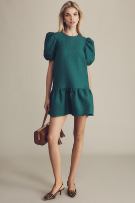 green emerald velvet dress Maeve Black Mini Dress with Drop Hip Bubble Hem, Lace/Bow Appliqu and   The Thrifty Hippy