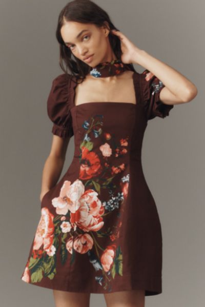 Maeve - Puff-Sleeve Square-Neck Floral Mini Dress