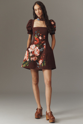 Maeve - Puff-Sleeve Square-Neck Floral Mini Dress