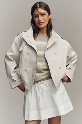 Maeve Retta Double-Breasted Short Trench Coat Jacket
