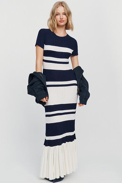Maeve Ruffle-Hem Sweater Midi Dress