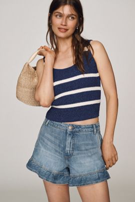Maeve Ruffled Hem Denim Shorts