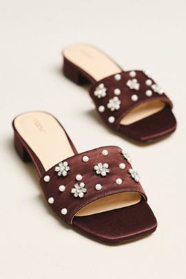 Maeve Satin Embellished Slide Sandals
