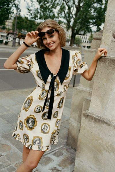 Maeve - Satin Portrait Front-Tie Mini Dress
