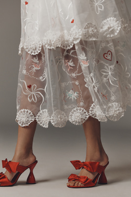 Maeve - Sheer 3D Floral Long-Sleeve V-Neck Maxi Dress