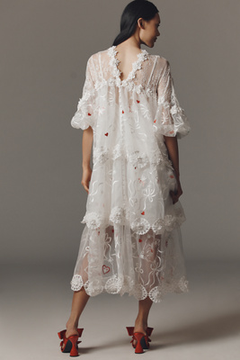 open lace back dress Berylove Women Eucalyptus Bridesmaid Dress with Slit A Line V Neck Tiered Ruffle Wedding Guest Dress, Eucalyptus / US12 main image 0