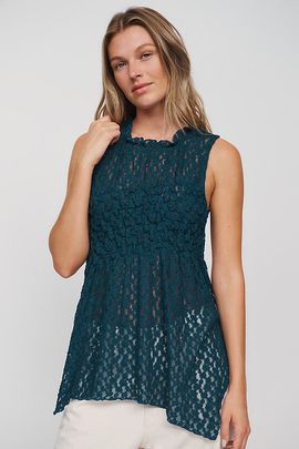 Maeve Sheer Lace Asymmetrical Top