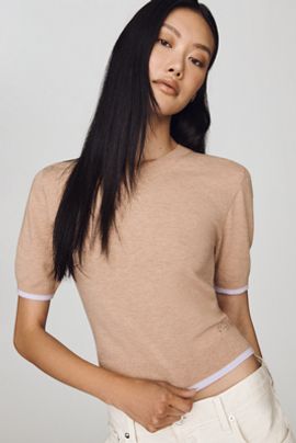 Maeve Short-Sleeve Cropped Sweater