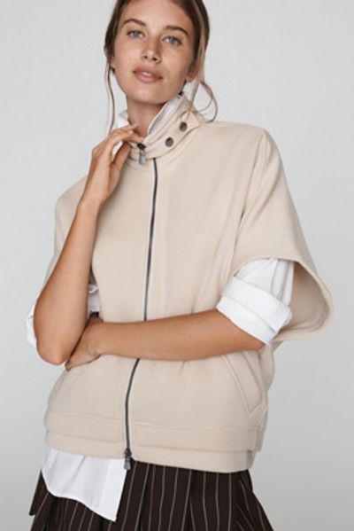Maeve Short-Sleeve Funnel-Neck Zip-Up Sweatshirt