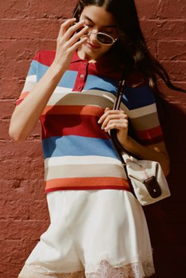 Maeve Short-Sleeve Polo Sweater