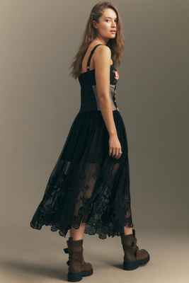 Maeve - Sleeveless Corset Twofer Sheer Midi Dress