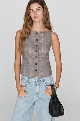 Maeve Sleeveless Structured Button-Front Top