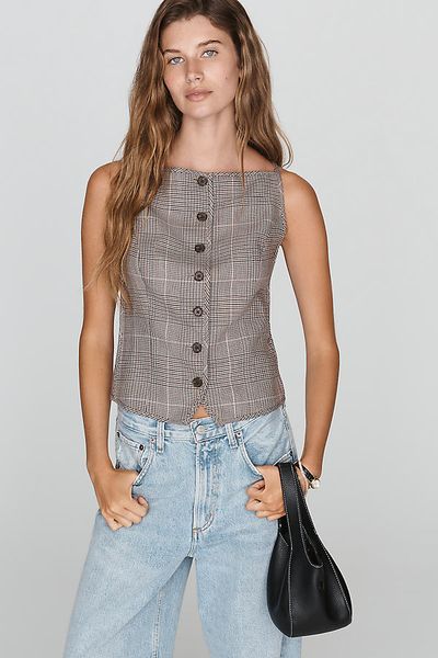 Maeve Sleeveless Structured Button-Front Top