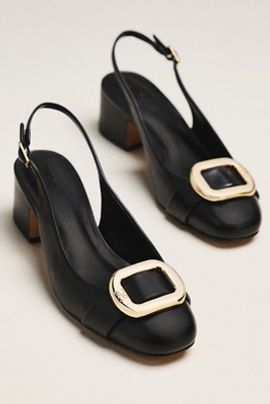 Maeve Sling-Back Leather Buckle Heels