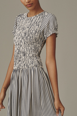 maeve short sleeve smocked midi shirt dress Puff-sleeve Smocked A-line Mini Dress
