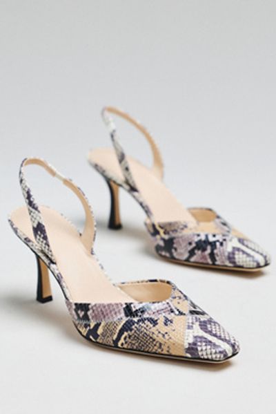 Maeve Square-Toe Slingback Leather Heels