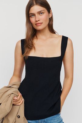 Maeve Square Neck Peplum Sweater Tank Top