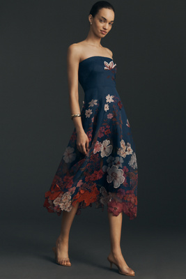 white christmas dresses Wandering Rose Smocked Floral Chiffon Midi Dress Sand / M main image 0