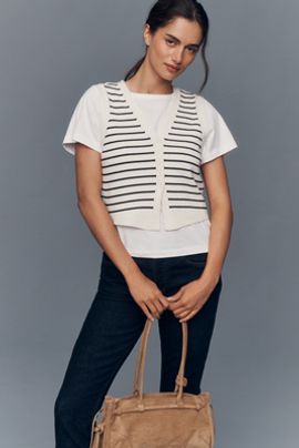 Maeve Striped Vest Tee Twofer Top