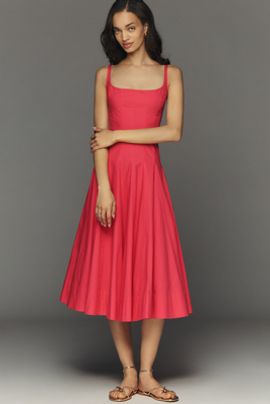 maeve button-front fit & flare tomato midi dress Cecelia Button Front Dress Fire / S