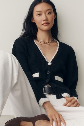 Maeve Tipped Crew-Neck Cardigan