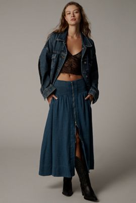 Maeve Tommie Zip-Front Midi Skirt