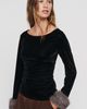 Maeve Velvet Faux Fur Cuff Crew Neck Top - 1