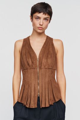 Maeve Viki Faux Suede Zip Front Waisted Top
