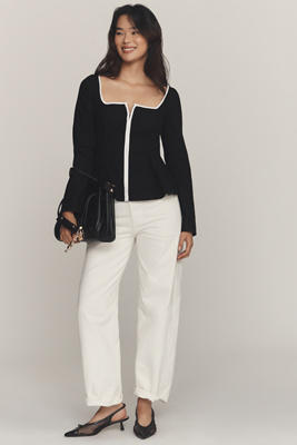 Maeve - Zip-Front Square-Neck Blouse