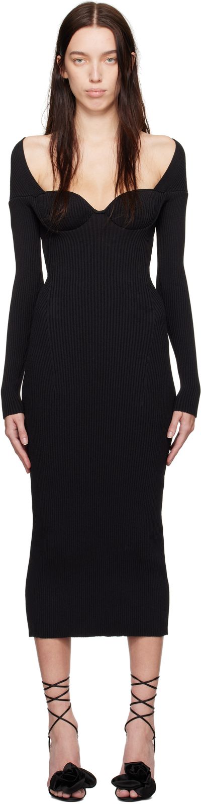 Magda Butrym Magda Butrym Black Rib-Knit Bustier Maxi Dress