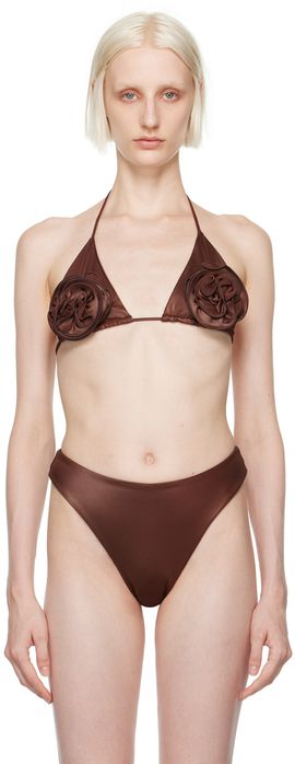 Magda Butrym Magda Butrym Brown Floral Bikini Top