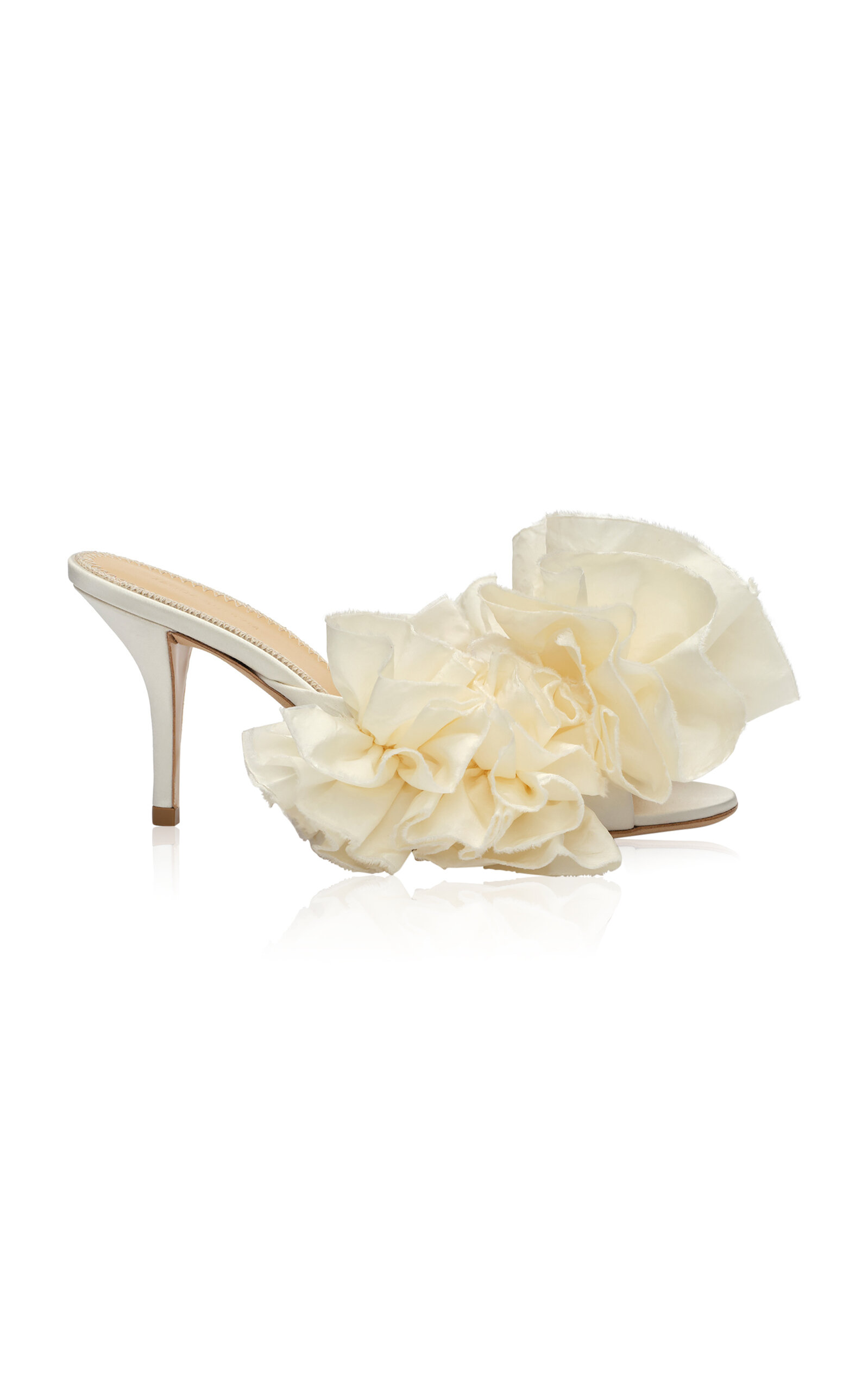 Magda Butrym Magda Butrym Cream Satin With Taffeta Flowers Mules