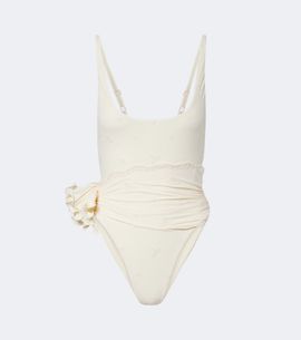 Magda Butrym Magda Butrym Embroidered floral-appliquÃ© draped swimsuit