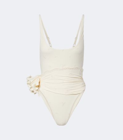 Magda Butrym Magda Butrym Embroidered floral-appliquÃ© draped swimsuit