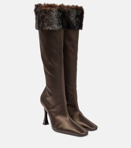 Magda Butrym Magda Butrym Faux fur-trimmed satin knee-high boots