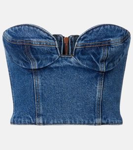 Magda Butrym Magda Butrym Floral-appliquÃ© denim bustier top
