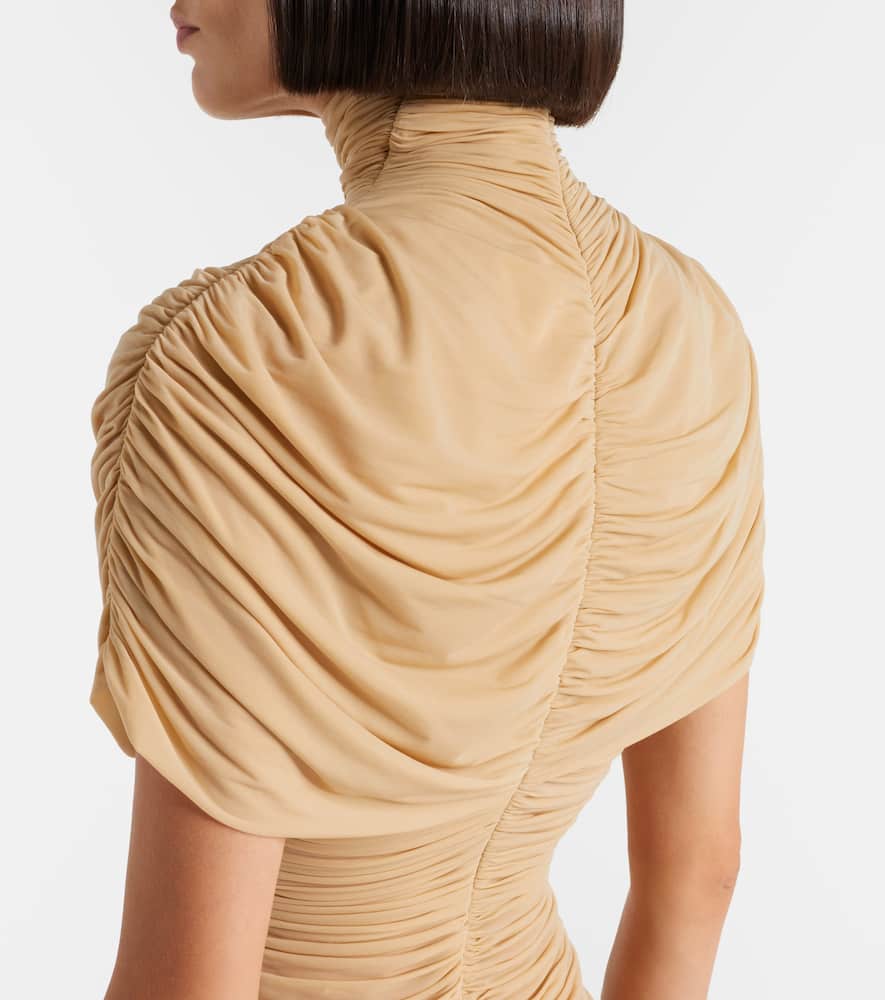 magda butrym tefe ruched dress Magda Butrym Draped Midi Dress | Brown