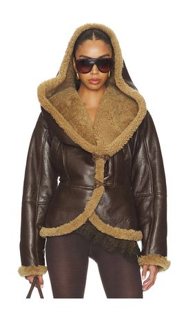 Magda Butrym Magda Butrym Leather Shearling Hooded Jacket