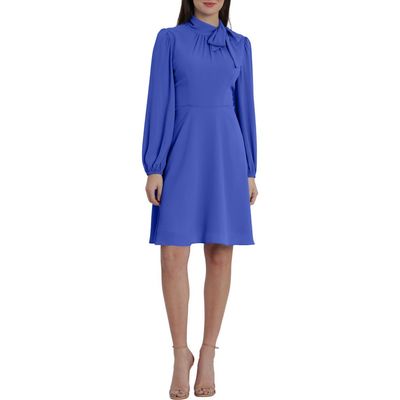 Maggy London Maggy London Catalina Tie Neck Long Sleeve Fit & Flare Crepe Dress