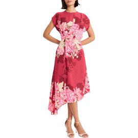 Maggy London Maggy London Floral Print Asymmetric Midi Dress